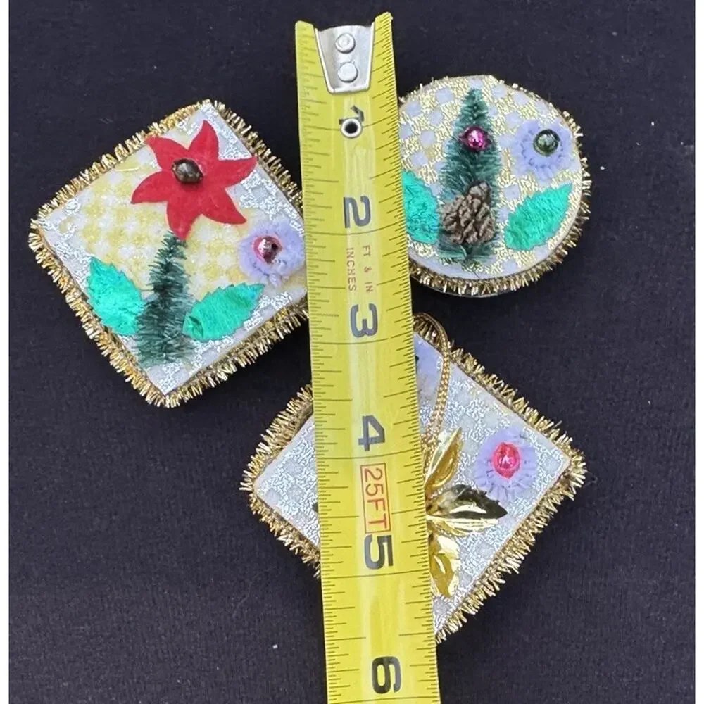 3 Vintage Japan Mercury Glass Chenille Tinsel on Foam Foil Ornament -LO2